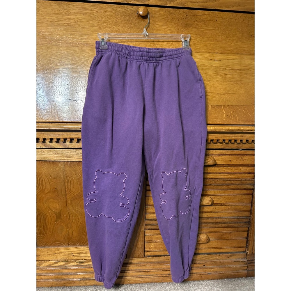 Teddy Fresh Purple Bear Outline Embroidered Sweatpants Mens XS Joggers Fleece
